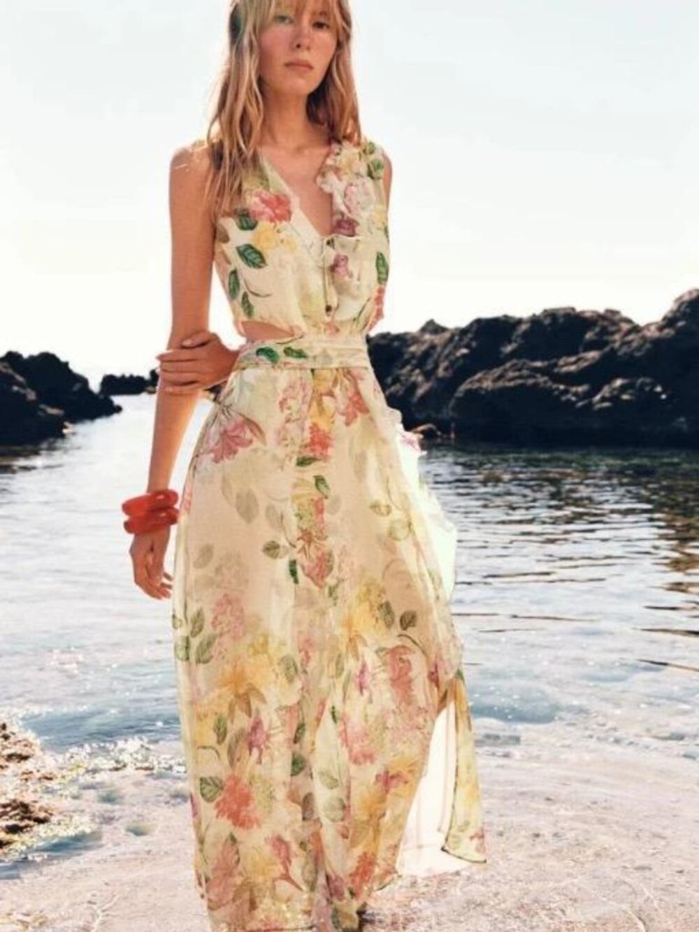 Zara floral maxi cutout dress NWT